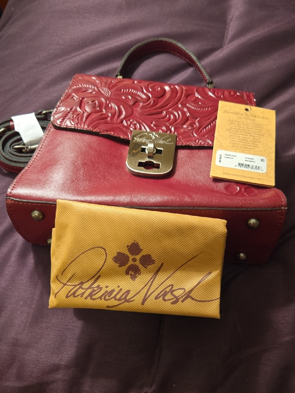 Patricia Nash Red Embossed Leather Satchel with Top Handle